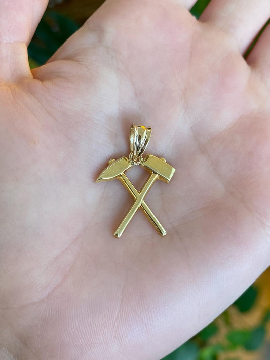 Tiffany & Co. Solid 14k Yellow Gold Miners Blacksmith Hammer and Chisel Charm