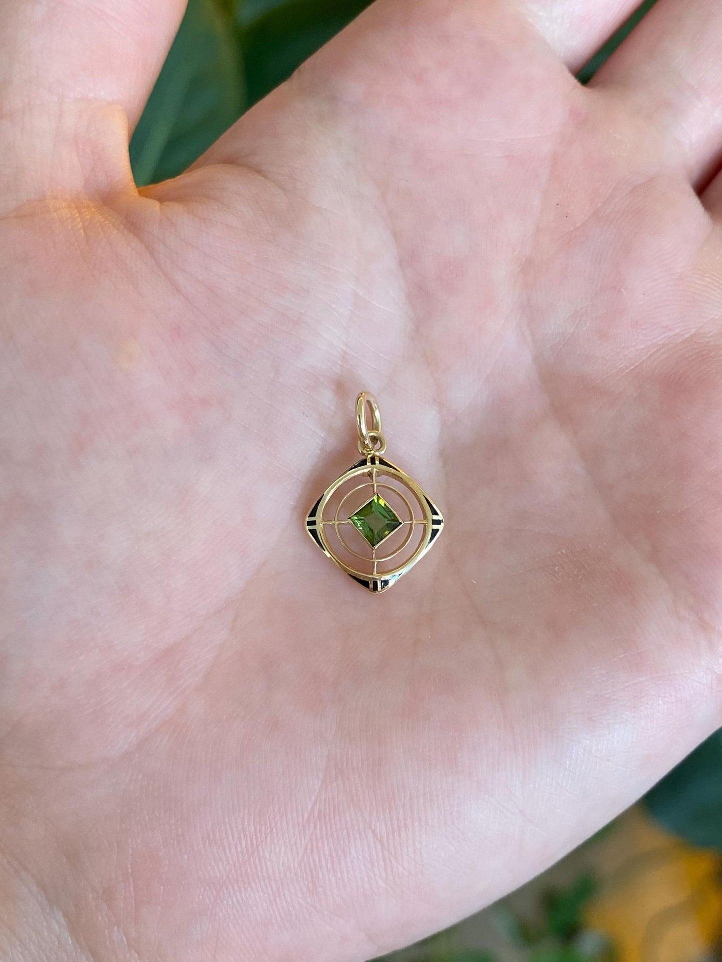 Solid 14k Yellow Gold Enamel Peridot Open Work Stick Pin Conversion Charm