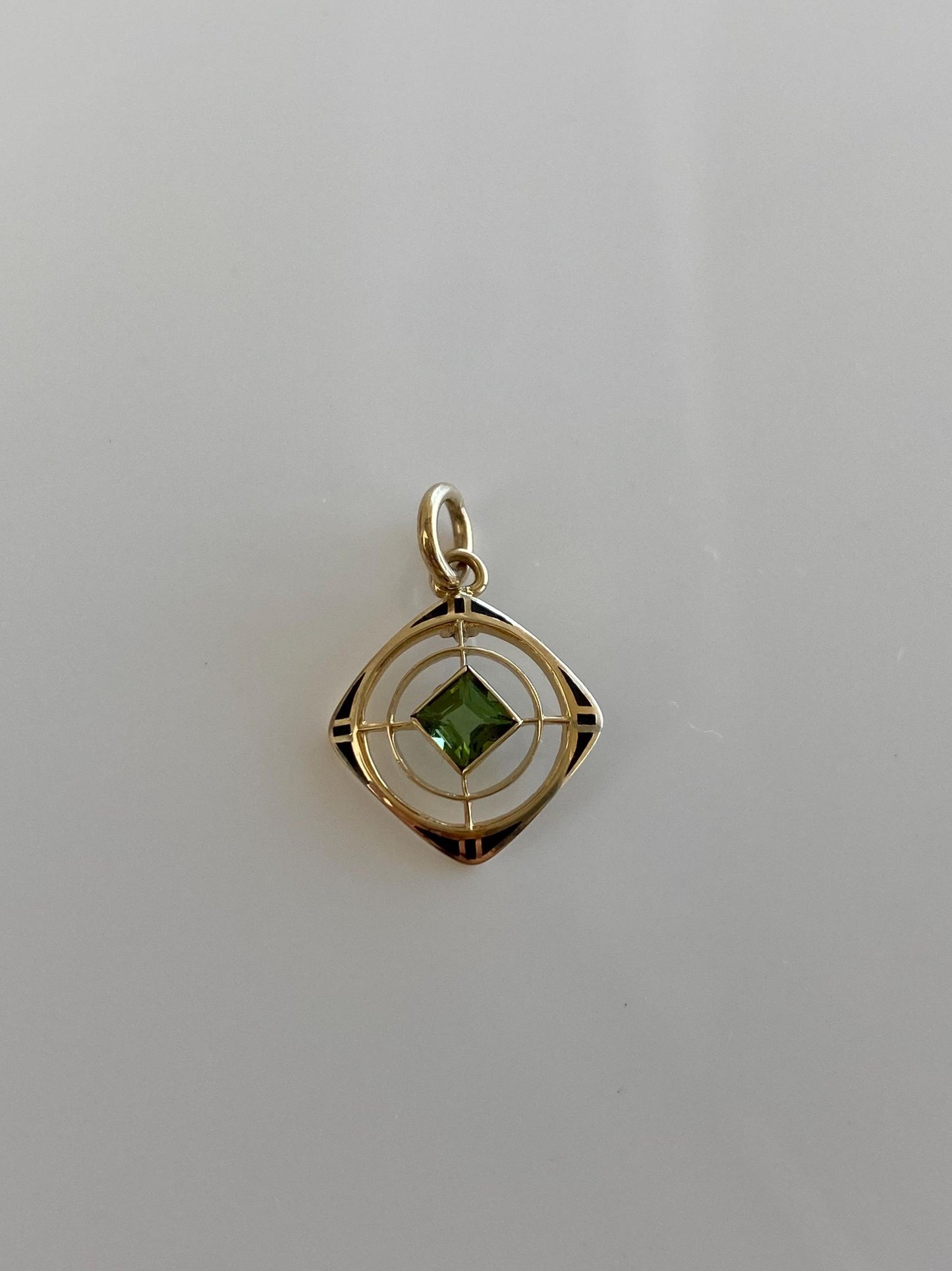 Solid 14k Yellow Gold Enamel Peridot Open Work Stick Pin Conversion Charm