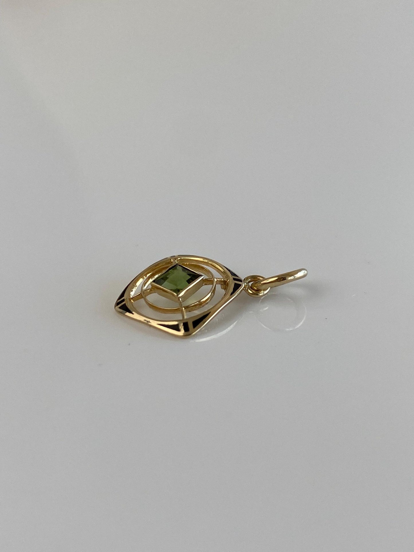 Solid 14k Yellow Gold Enamel Peridot Open Work Stick Pin Conversion Charm