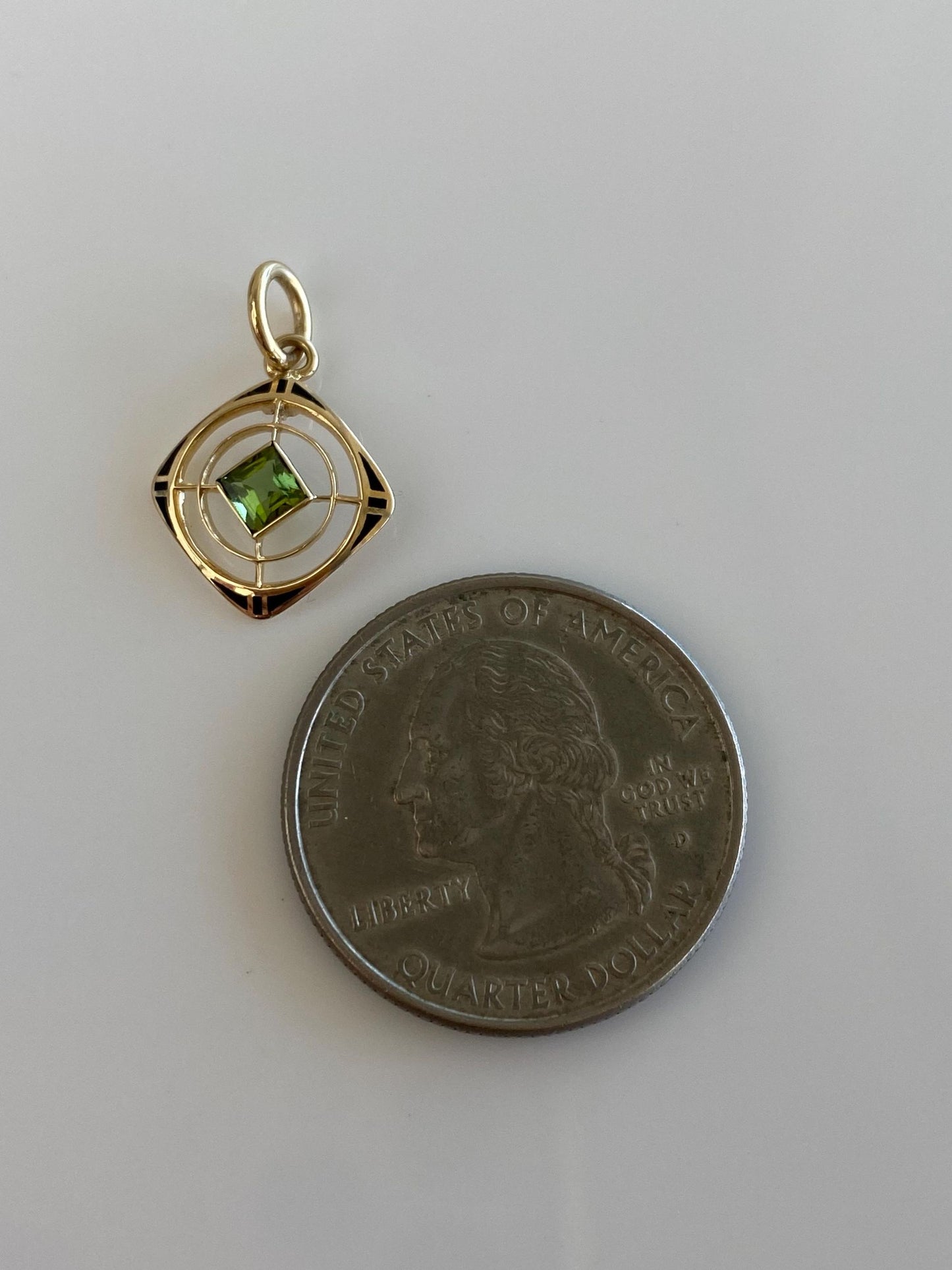 Solid 14k Yellow Gold Enamel Peridot Open Work Stick Pin Conversion Charm