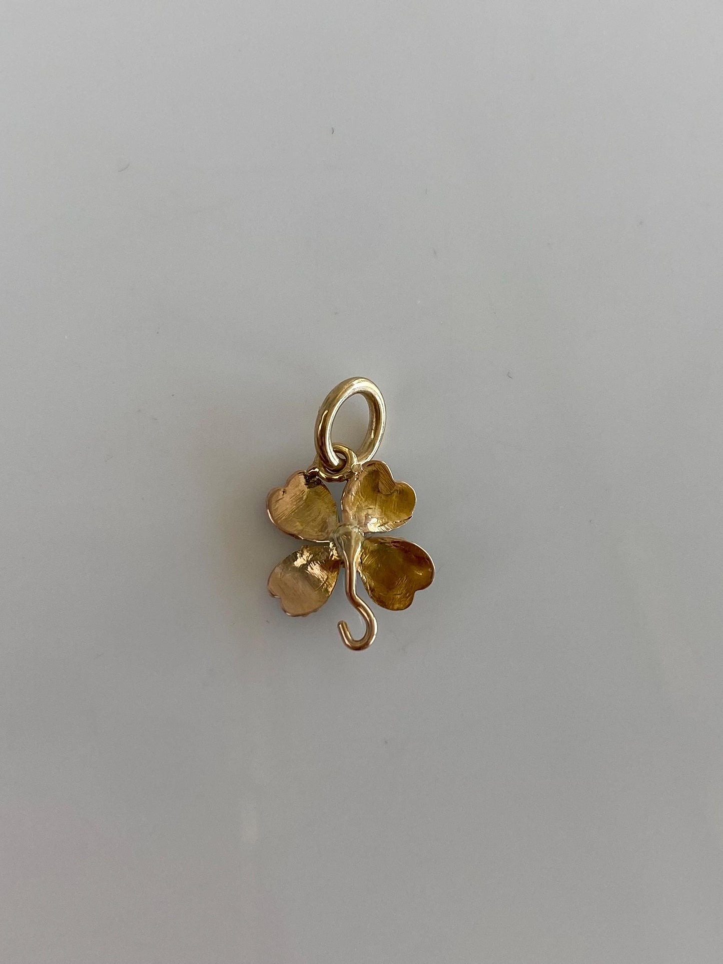 Vintage Solid 14k Yellow Gold Emerald Enamel Clover Charm