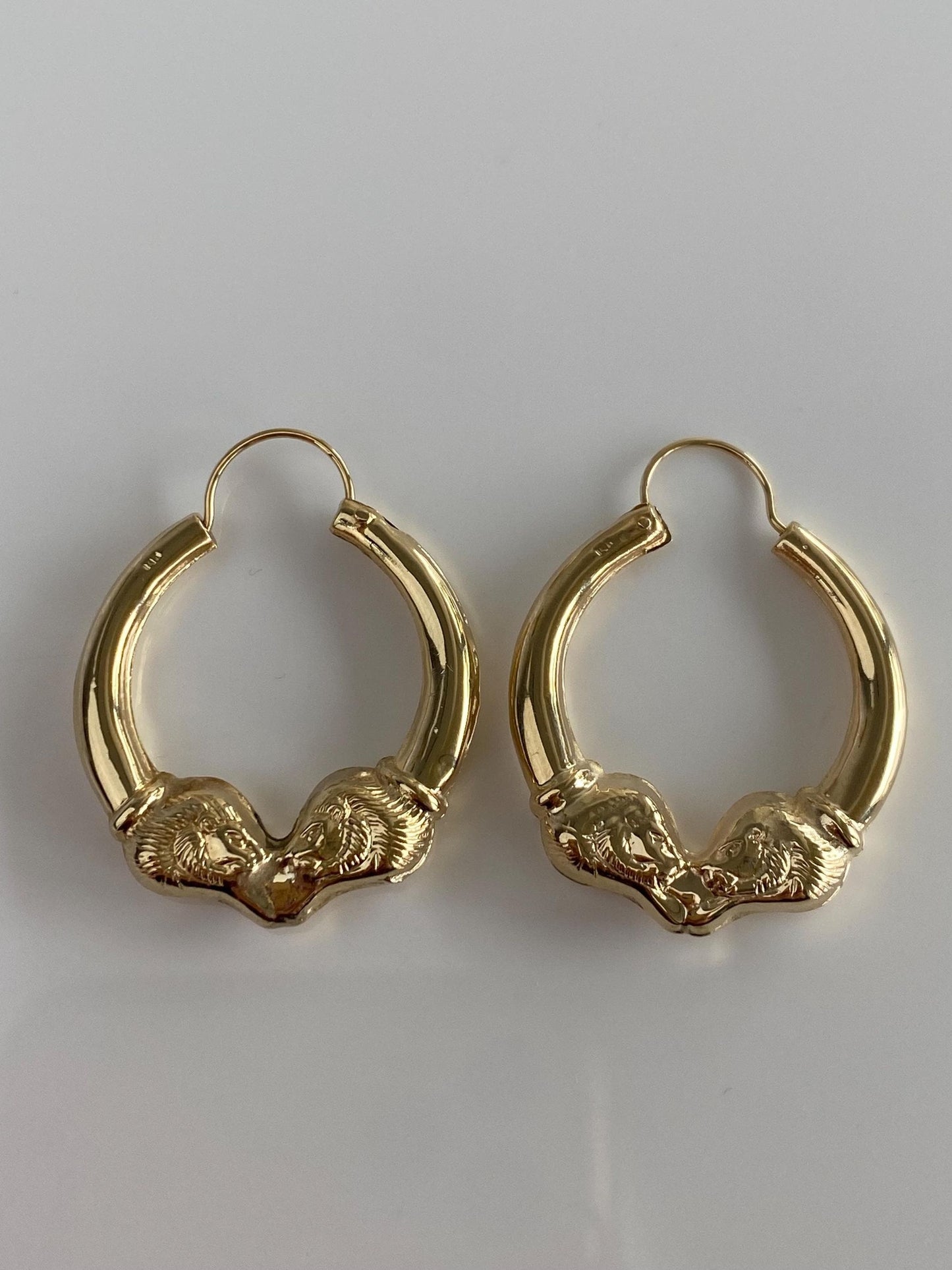 Vintage 14k Yellow Gold Lion Head Hoop Earrings