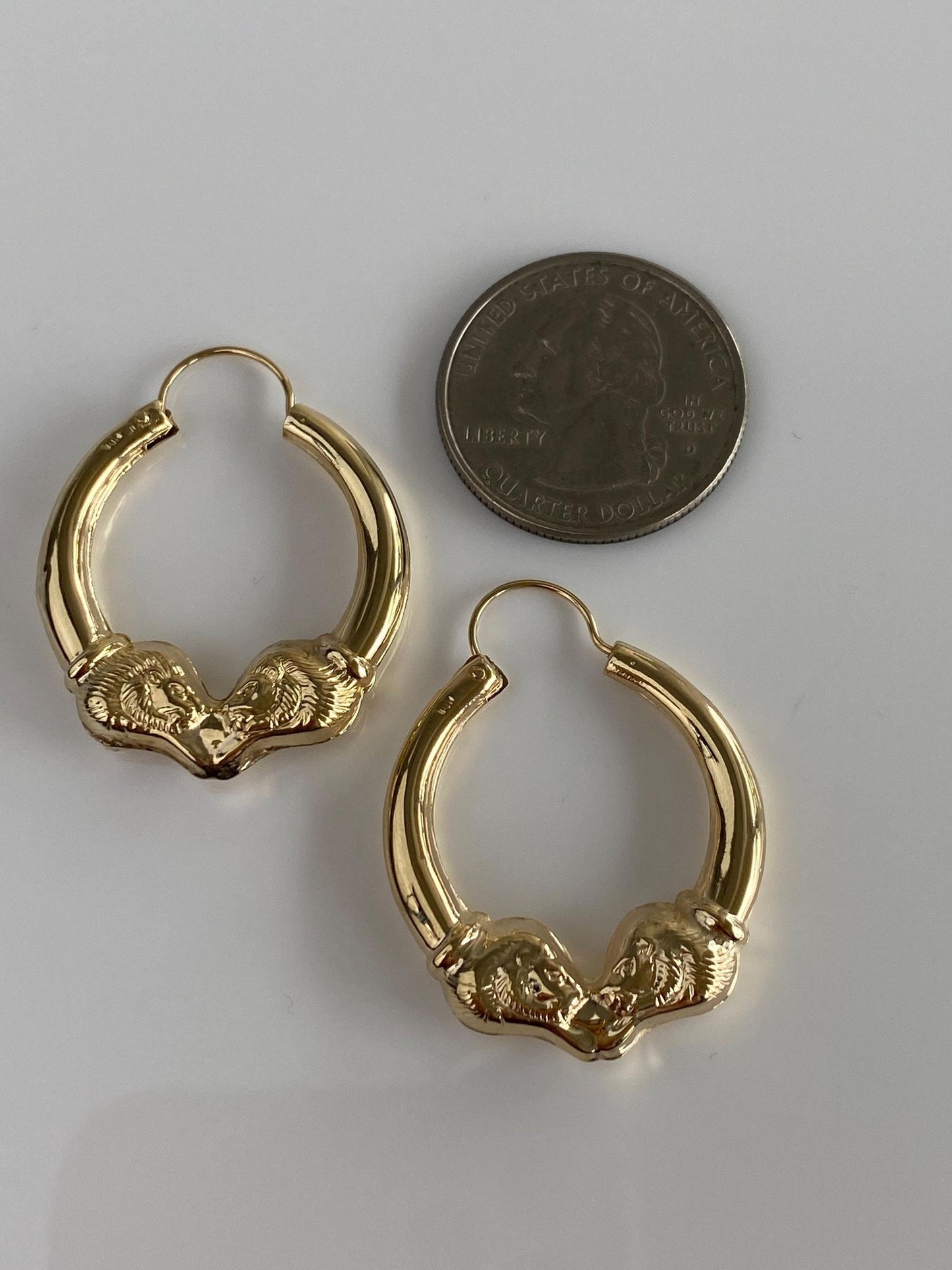 Vintage 14k Yellow Gold Lion Head Hoop Earrings
