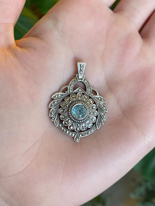 Vintage Solid Sterling Silver Hematite Topaz Charm