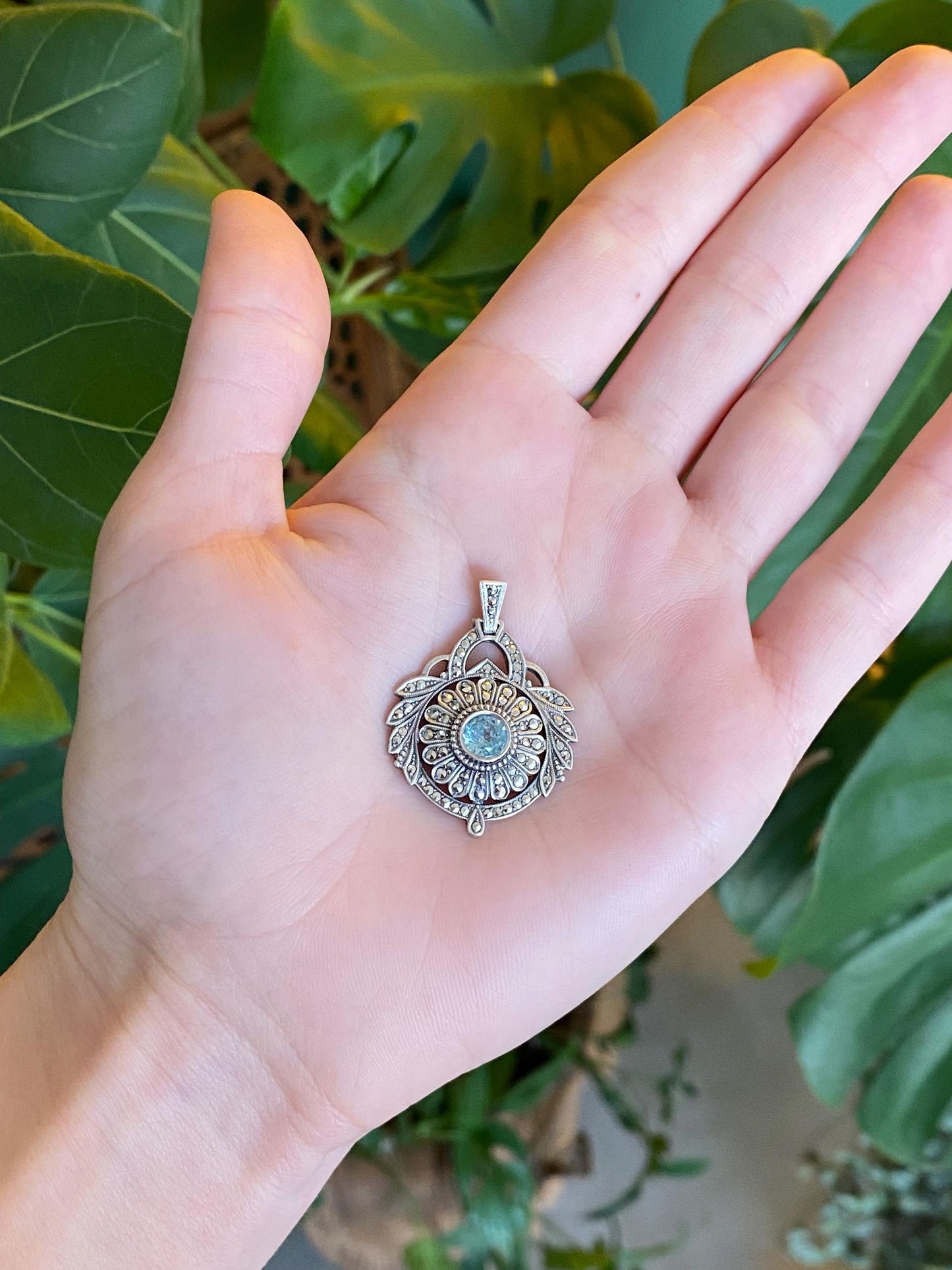 Vintage Solid Sterling Silver Hematite Topaz Charm