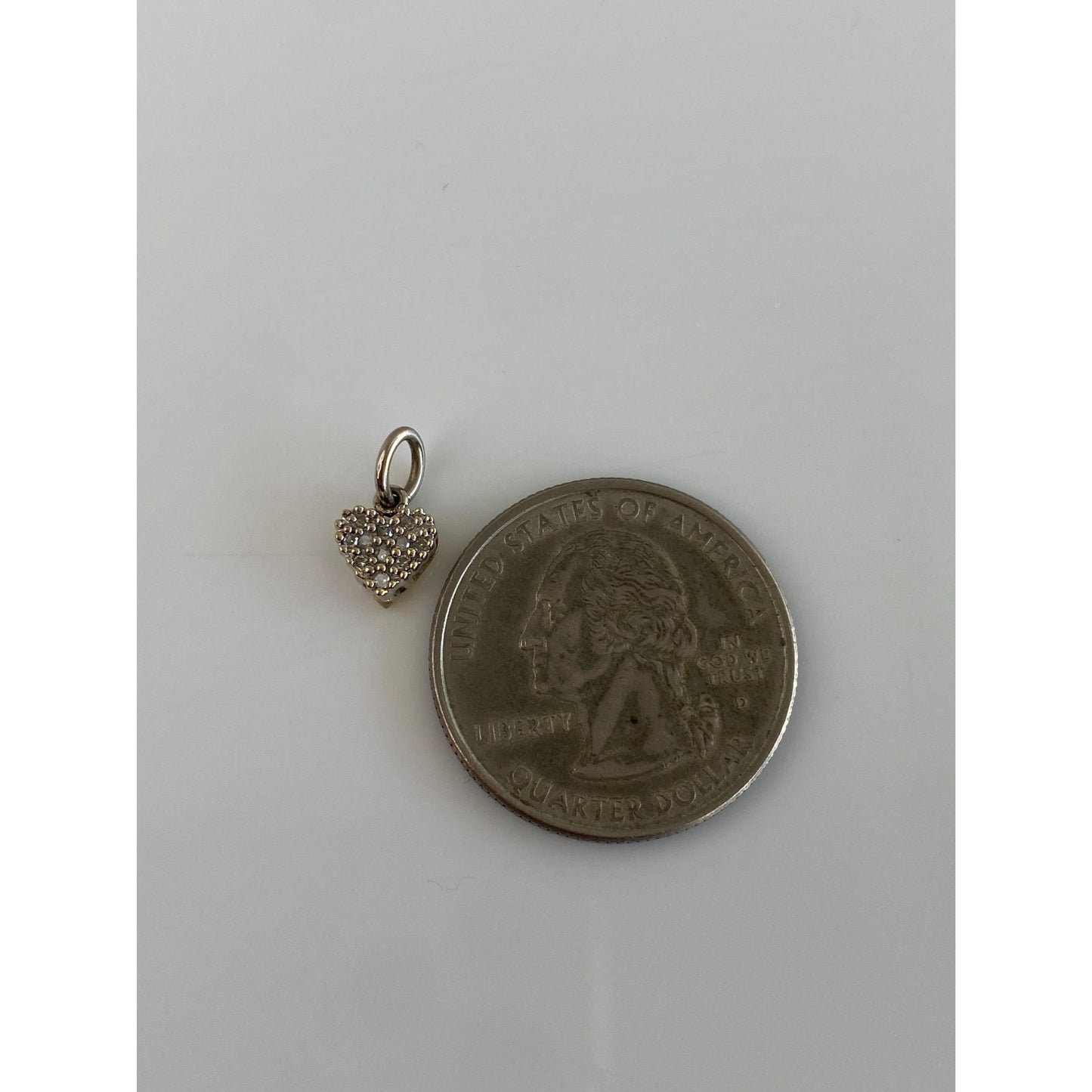 Vintage Solid 10k White & Yellow Gold Diamond Heart Charm