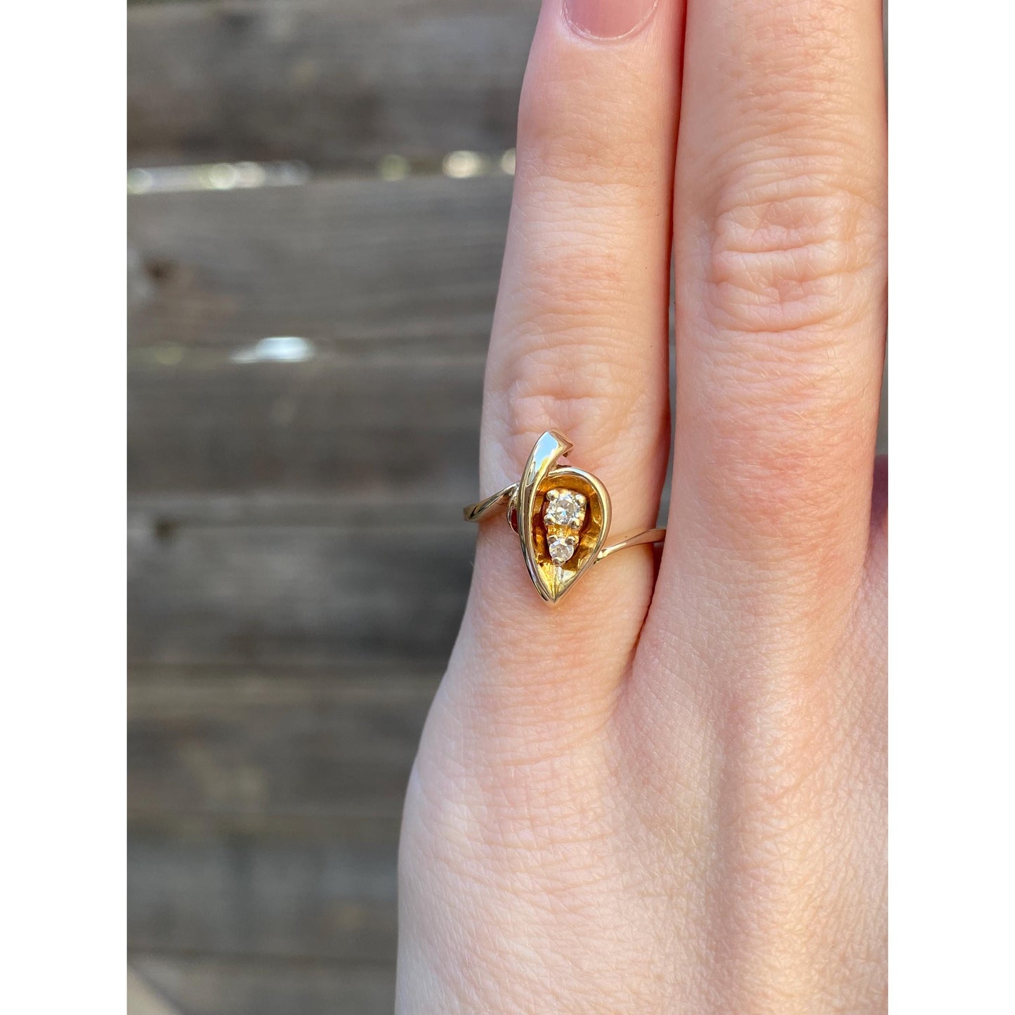 Vintage Solid 14k Yellow Gold Diamond Ring - Size 4