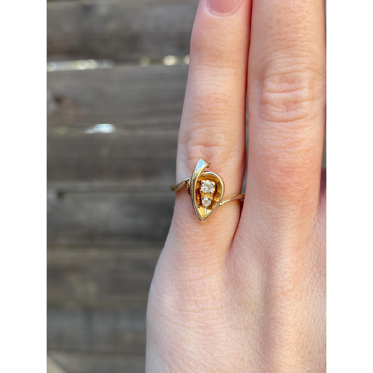 Vintage Solid 14k Yellow Gold Diamond Ring - Size 4