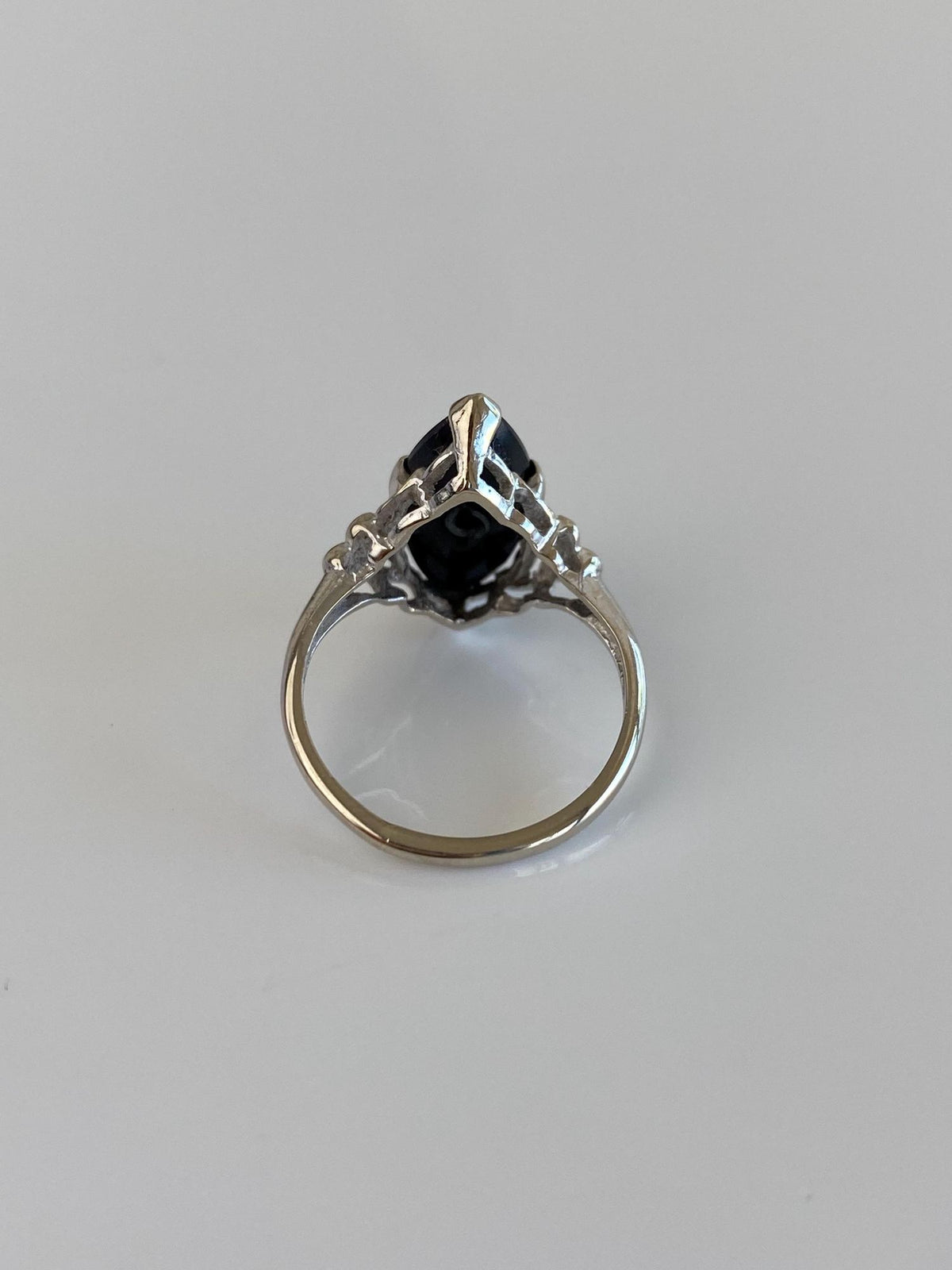 Vintage Solid 10k White Gold Diamond Onyx Art Deco Ring - Size 4