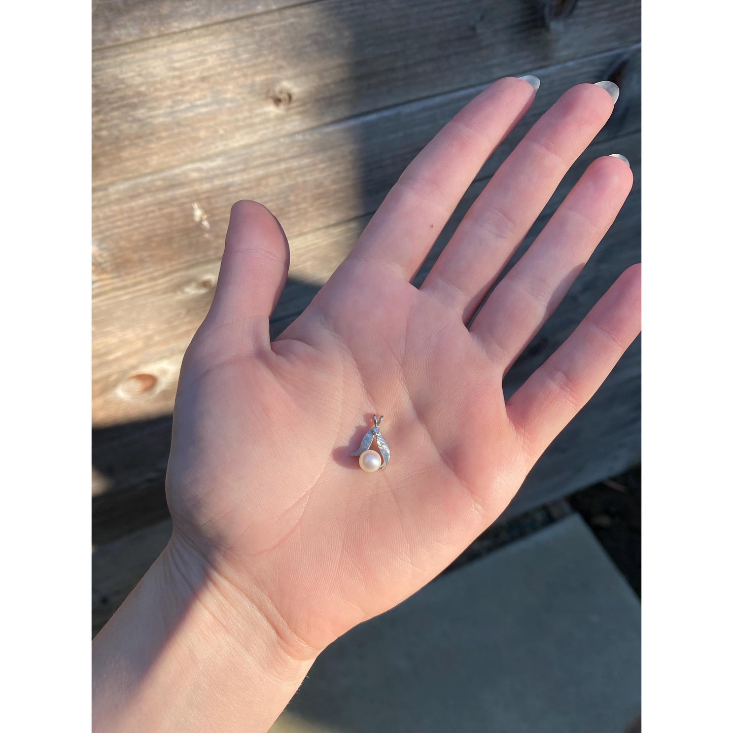 Vintage Solid 14k White Gold Clear Sapphire Pearl Charm