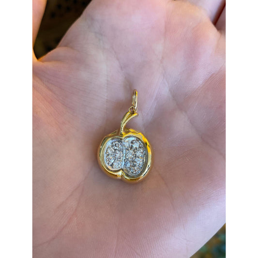 Vintage Solid 18k Yellow Gold Diamond Abstract Apple Charm