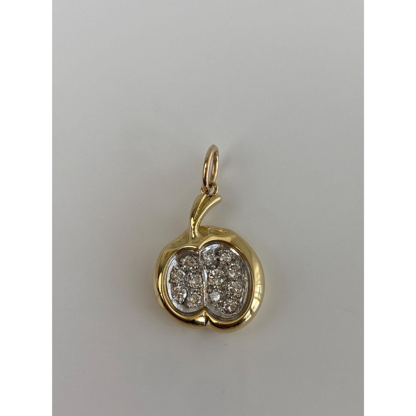 Vintage Solid 18k Yellow Gold Diamond Abstract Apple Charm