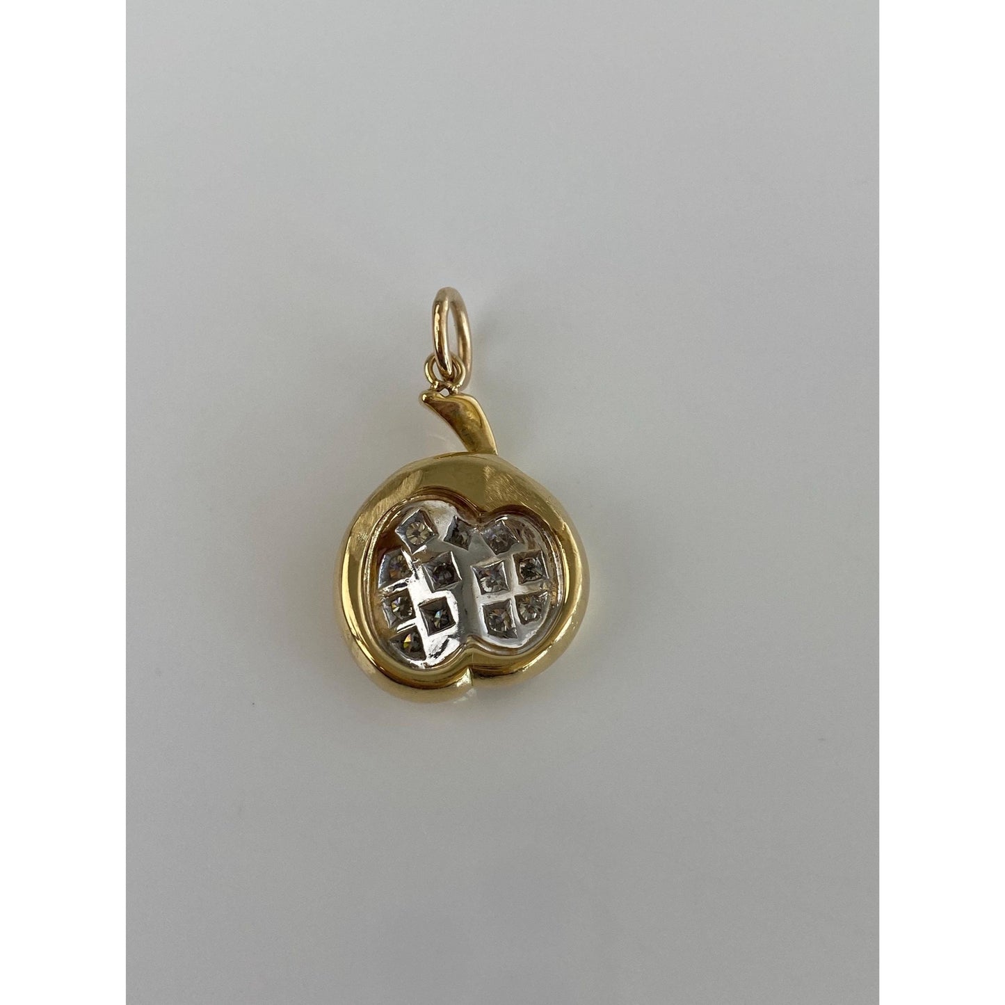 Vintage Solid 18k Yellow Gold Diamond Abstract Apple Charm