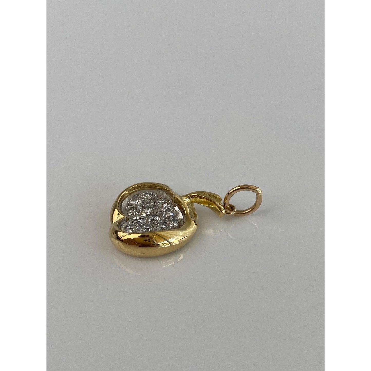 Vintage Solid 18k Yellow Gold Diamond Abstract Apple Charm