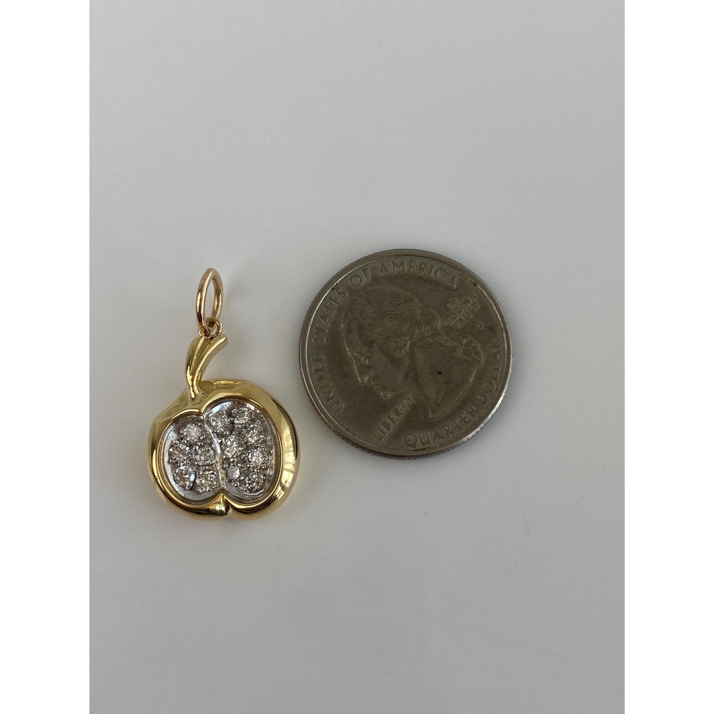 Vintage Solid 18k Yellow Gold Diamond Abstract Apple Charm