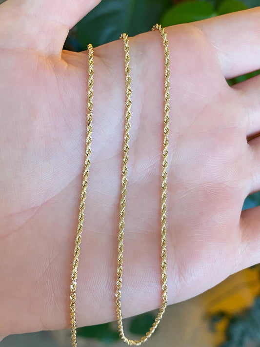 Vintage Solid 14k Yellow Gold Slim Rope Chain Necklace - 16.75 inches