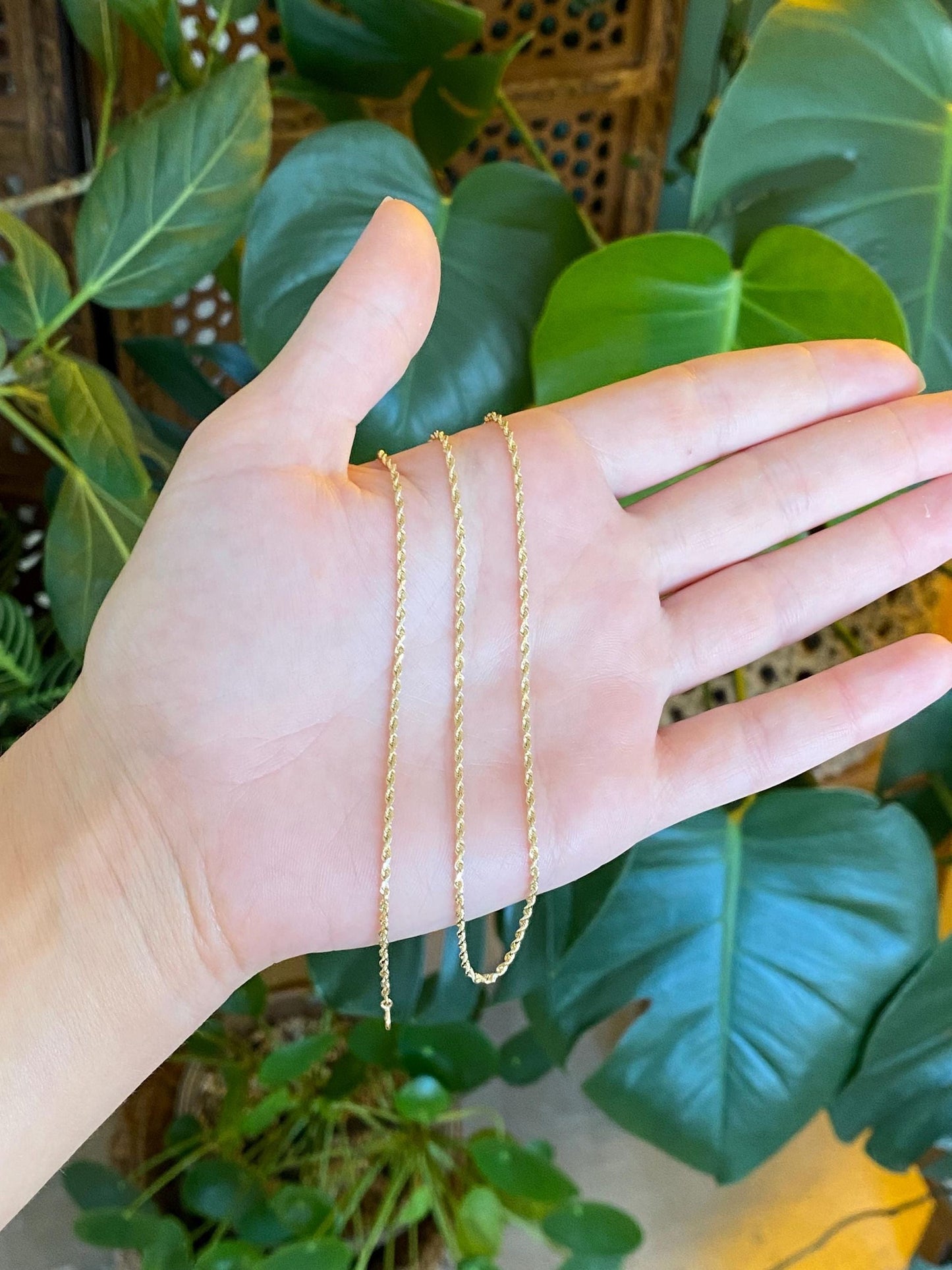 Vintage Solid 14k Yellow Gold Slim Rope Chain Necklace - 16.75 inches