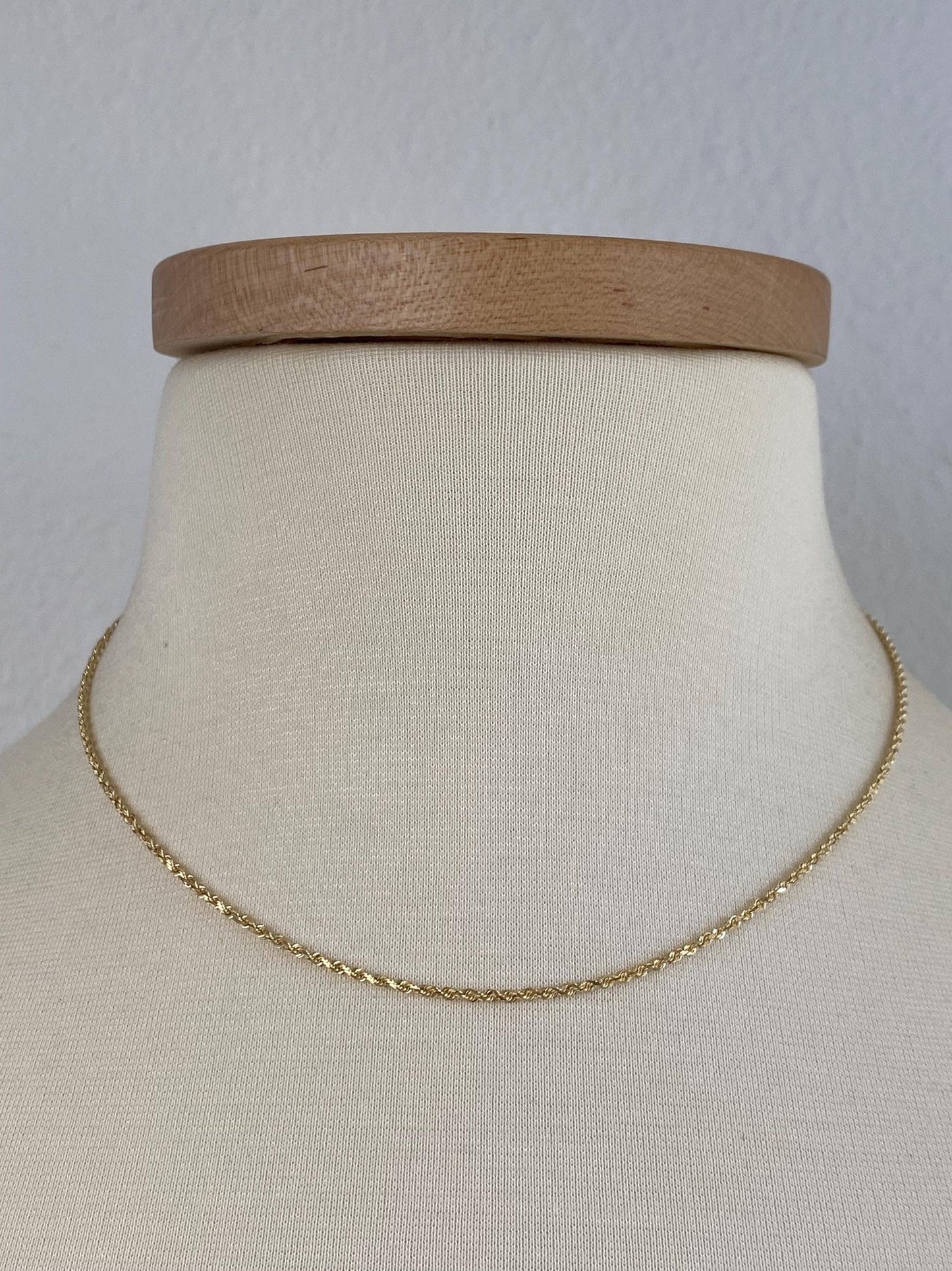 Vintage Solid 14k Yellow Gold Slim Rope Chain Necklace - 16.75 inches