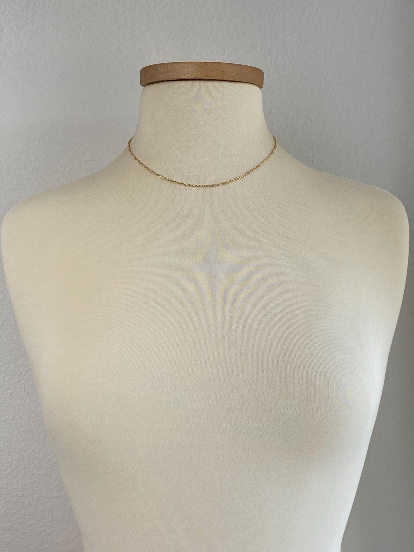 Vintage Solid 14k Yellow Gold Slim Rope Chain Necklace - 16.75 inches