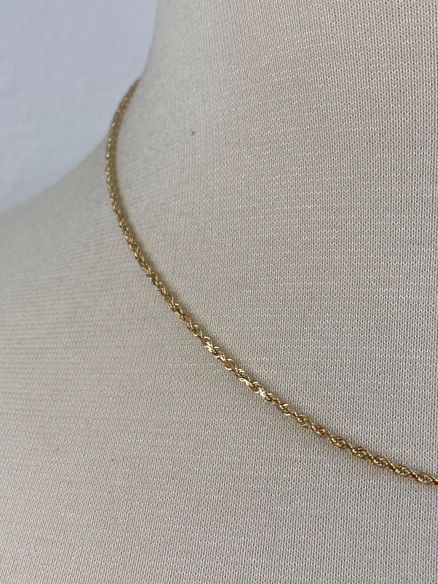 Vintage Solid 14k Yellow Gold Slim Rope Chain Necklace - 16.75 inches