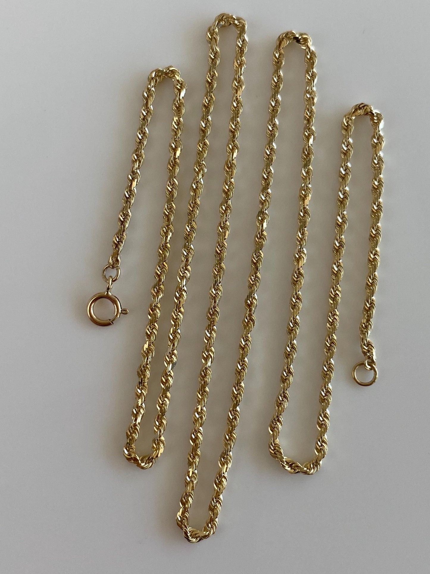Vintage Solid 14k Yellow Gold Slim Rope Chain Necklace - 16.75 inches