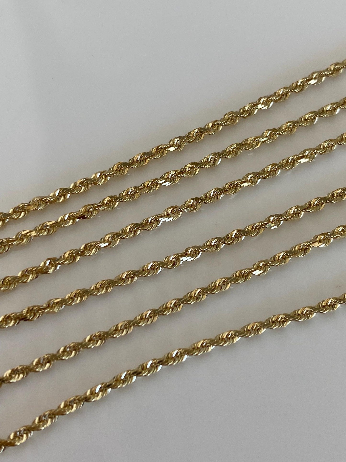 Vintage Solid 14k Yellow Gold Slim Rope Chain Necklace - 16.75 inches