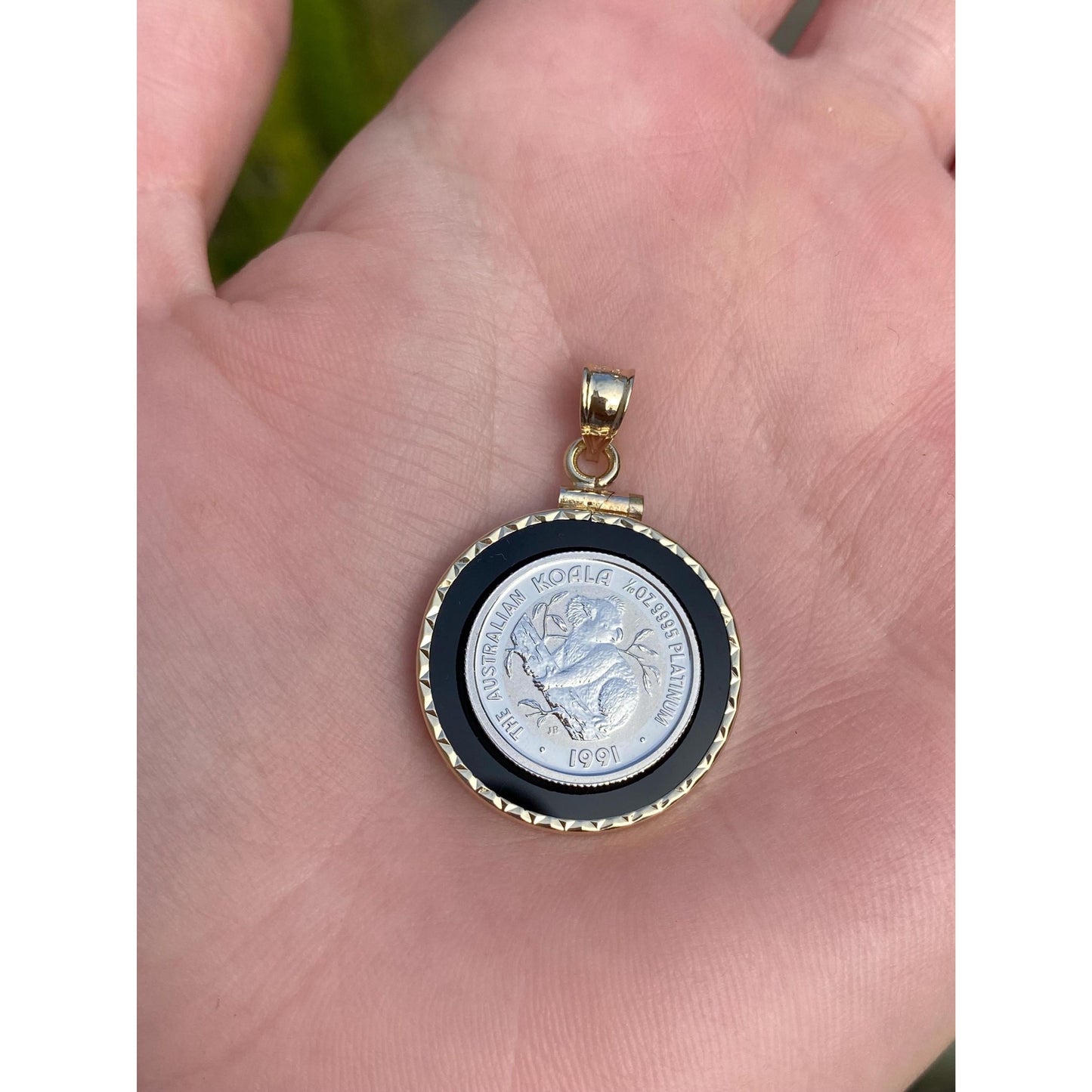 Vintage Solid Platinum Australia Koala Coin in 14k Yellow Gold Frame Charm