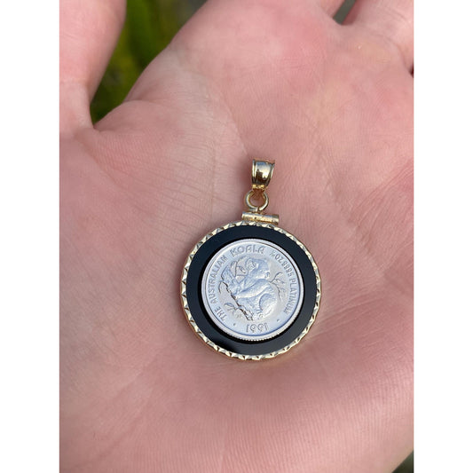 Vintage Solid Platinum Australia Koala Coin in 14k Yellow Gold Frame Charm