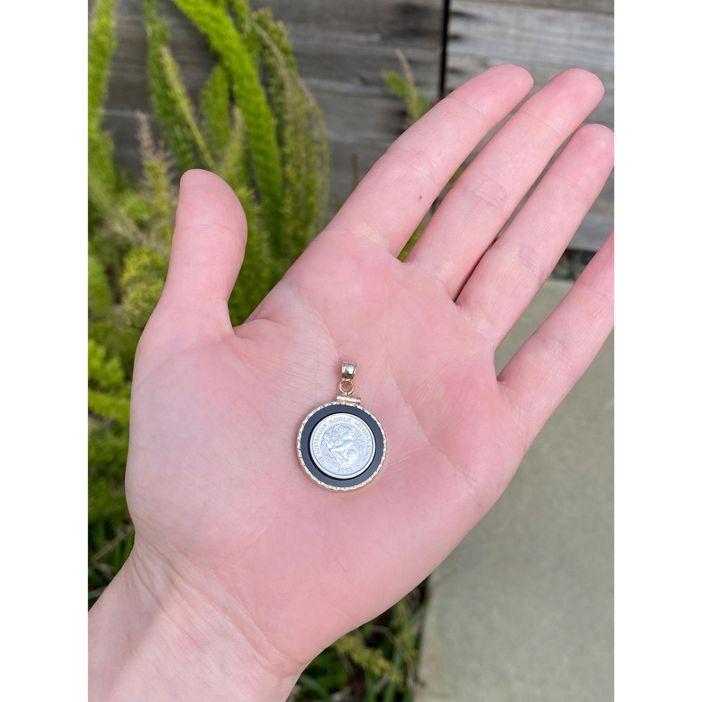 Vintage Solid Platinum Australia Koala Coin in 14k Yellow Gold Frame Charm