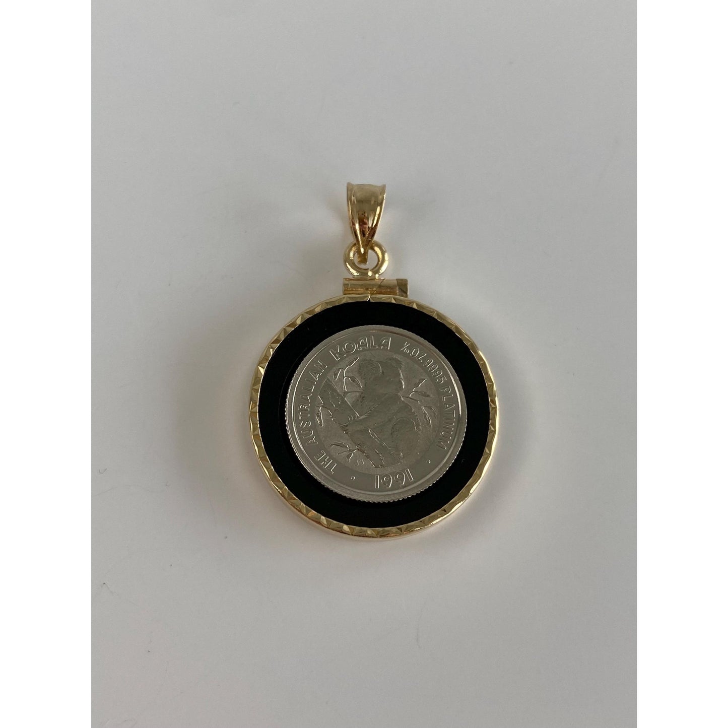Vintage Solid Platinum Australia Koala Coin in 14k Yellow Gold Frame Charm