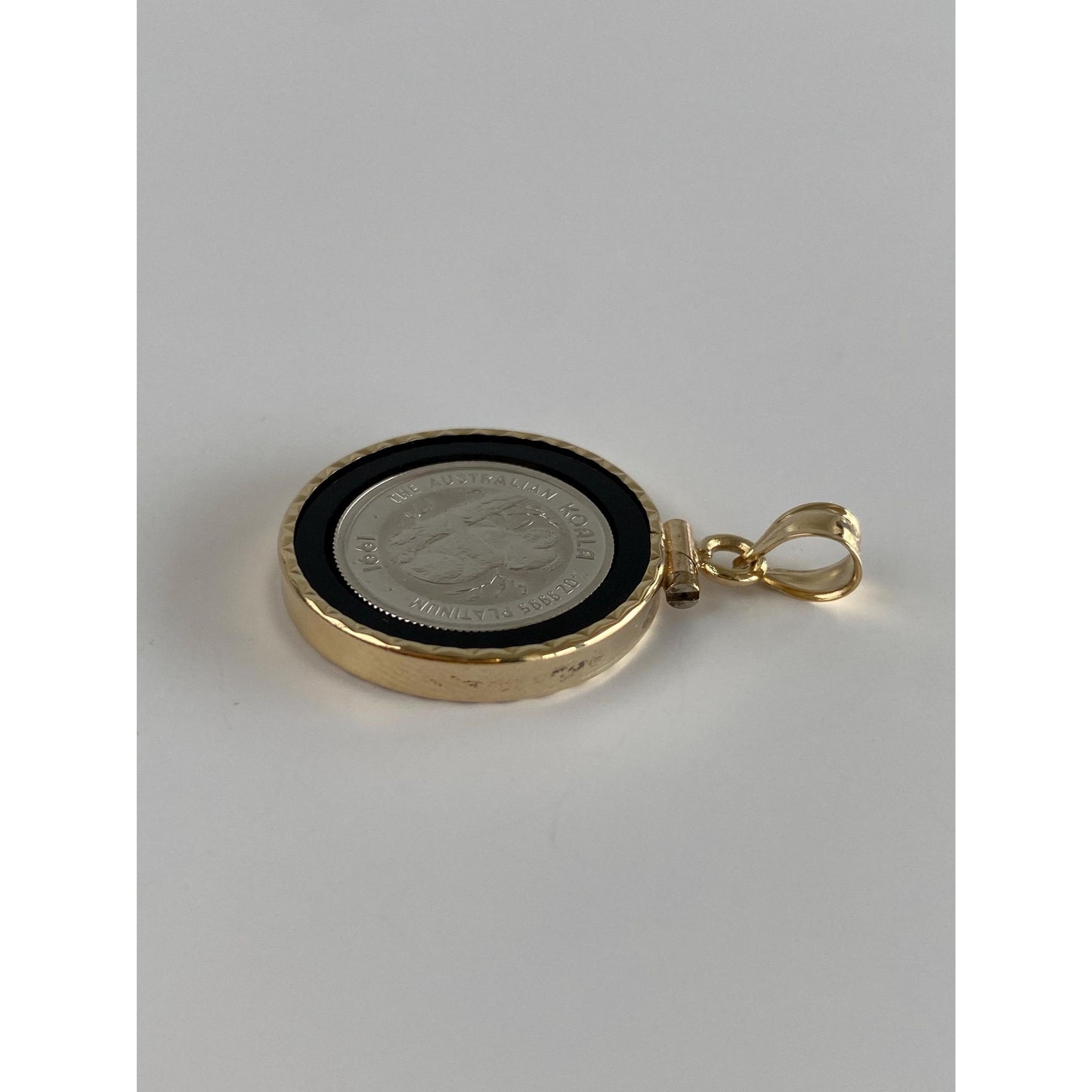 Vintage Solid Platinum Australia Koala Coin in 14k Yellow Gold Frame Charm