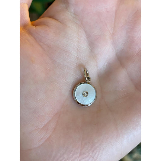 Vintage Solid 14k White & Yellow Gold Diamond Mother of Pearl Cufflink Conversion Charm