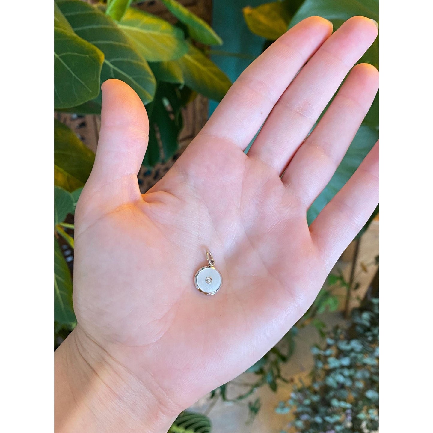 Vintage Solid 14k White & Yellow Gold Diamond Mother of Pearl Cufflink Conversion Charm