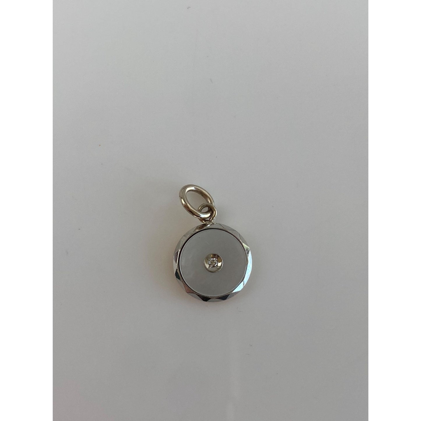 Vintage Solid 14k White & Yellow Gold Diamond Mother of Pearl Cufflink Conversion Charm