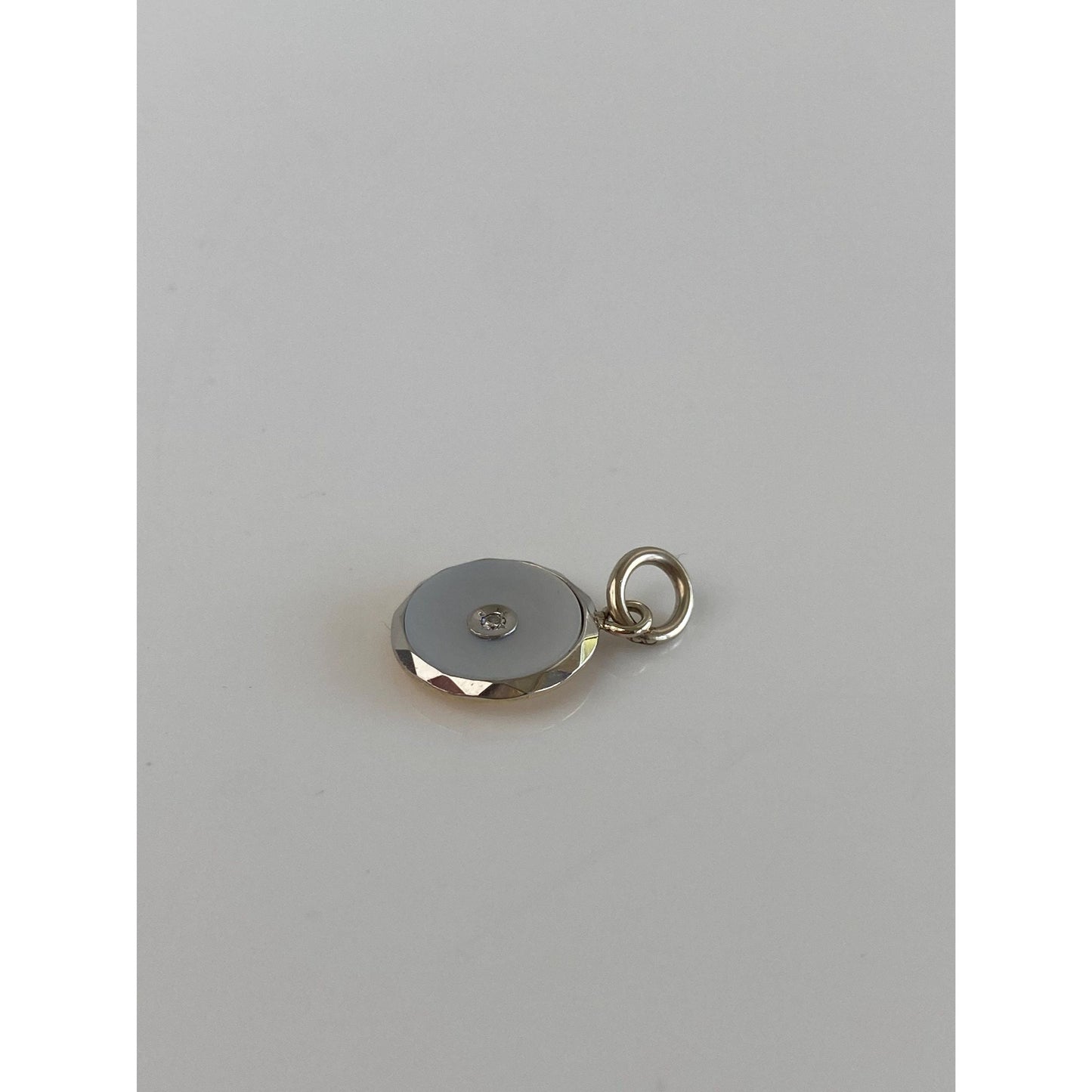 Vintage Solid 14k White & Yellow Gold Diamond Mother of Pearl Cufflink Conversion Charm