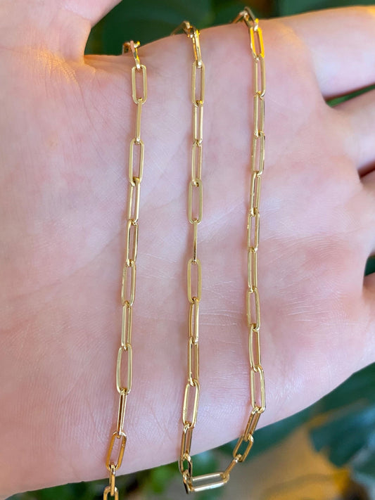 Vintage Solid 18k Yellow Gold Paper Clip Chain Necklace - 16.75 inches