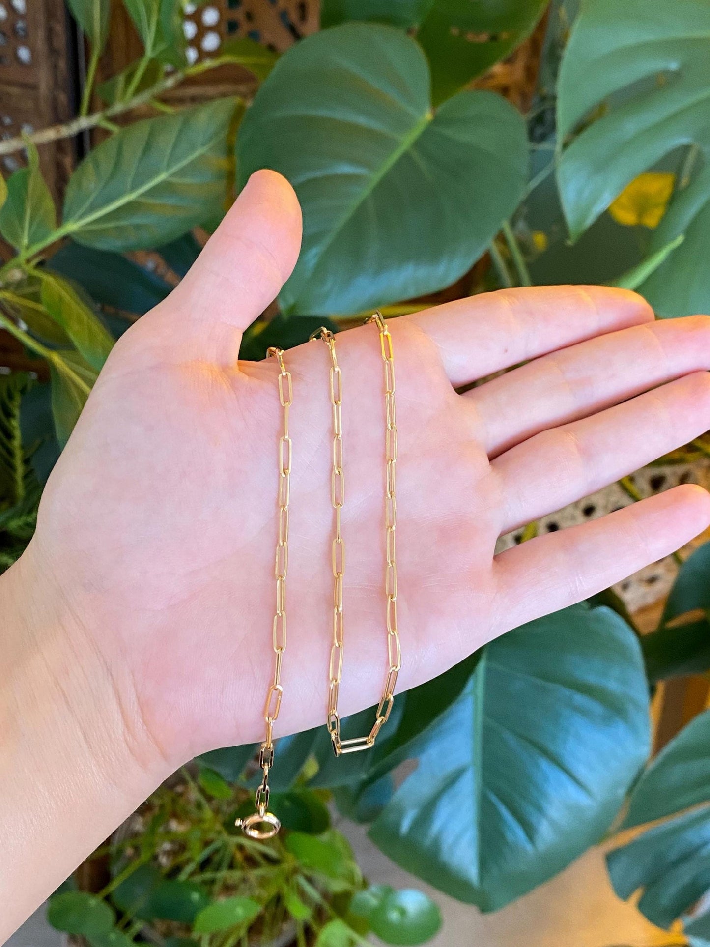 Vintage Solid 18k Yellow Gold Paper Clip Chain Necklace - 16.75 inches