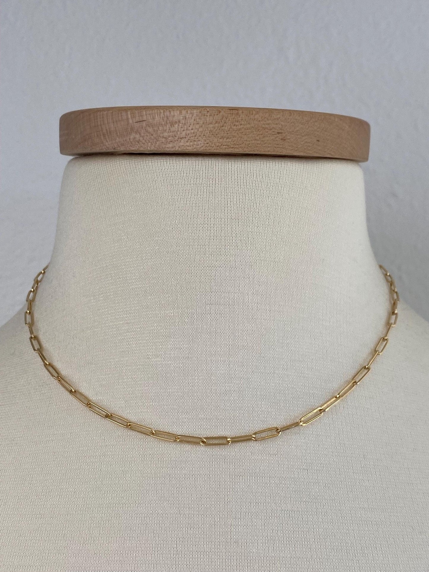 Vintage Solid 18k Yellow Gold Paper Clip Chain Necklace - 16.75 inches