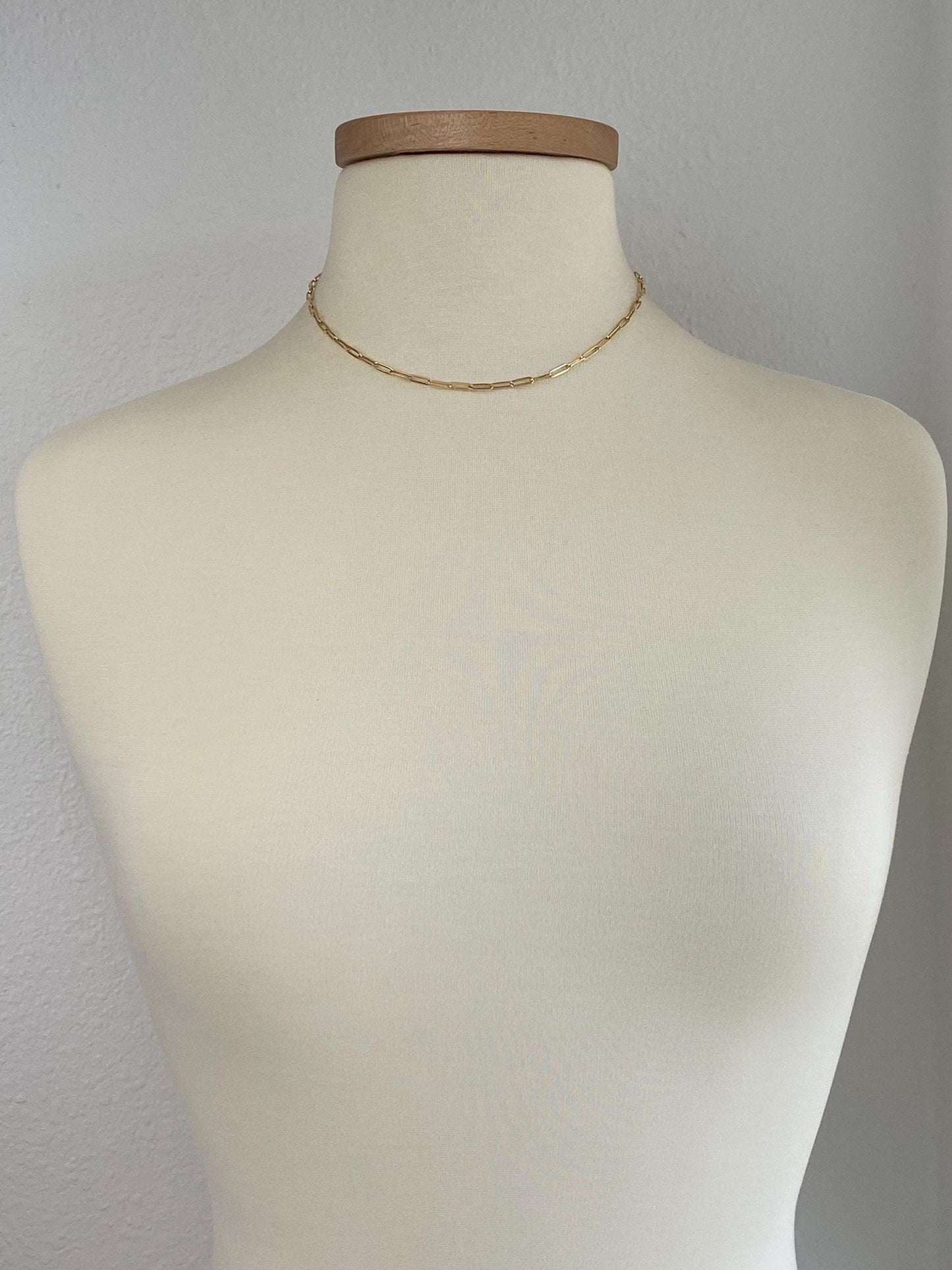 Vintage Solid 18k Yellow Gold Paper Clip Chain Necklace - 16.75 inches