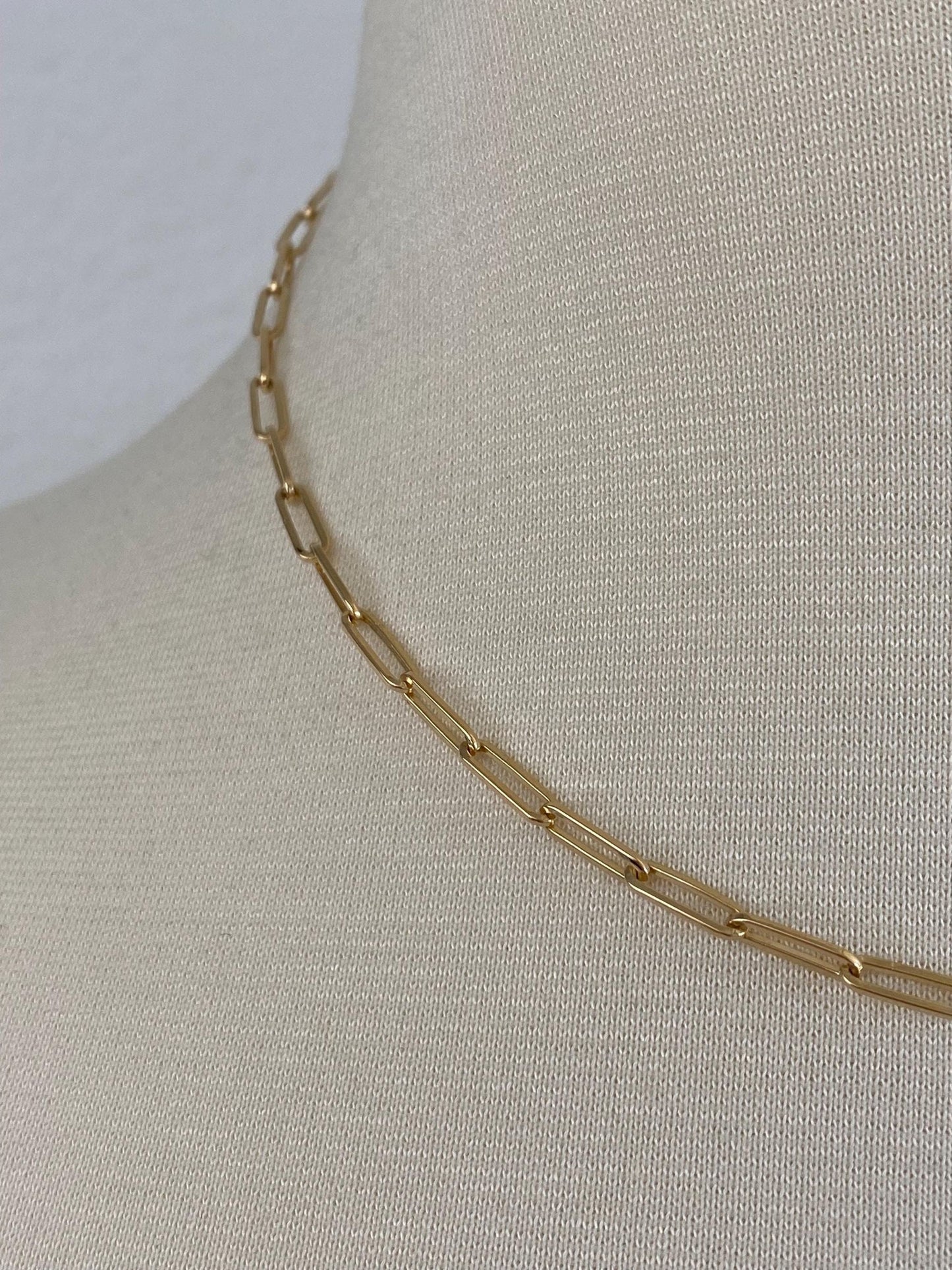 Vintage Solid 18k Yellow Gold Paper Clip Chain Necklace - 16.75 inches