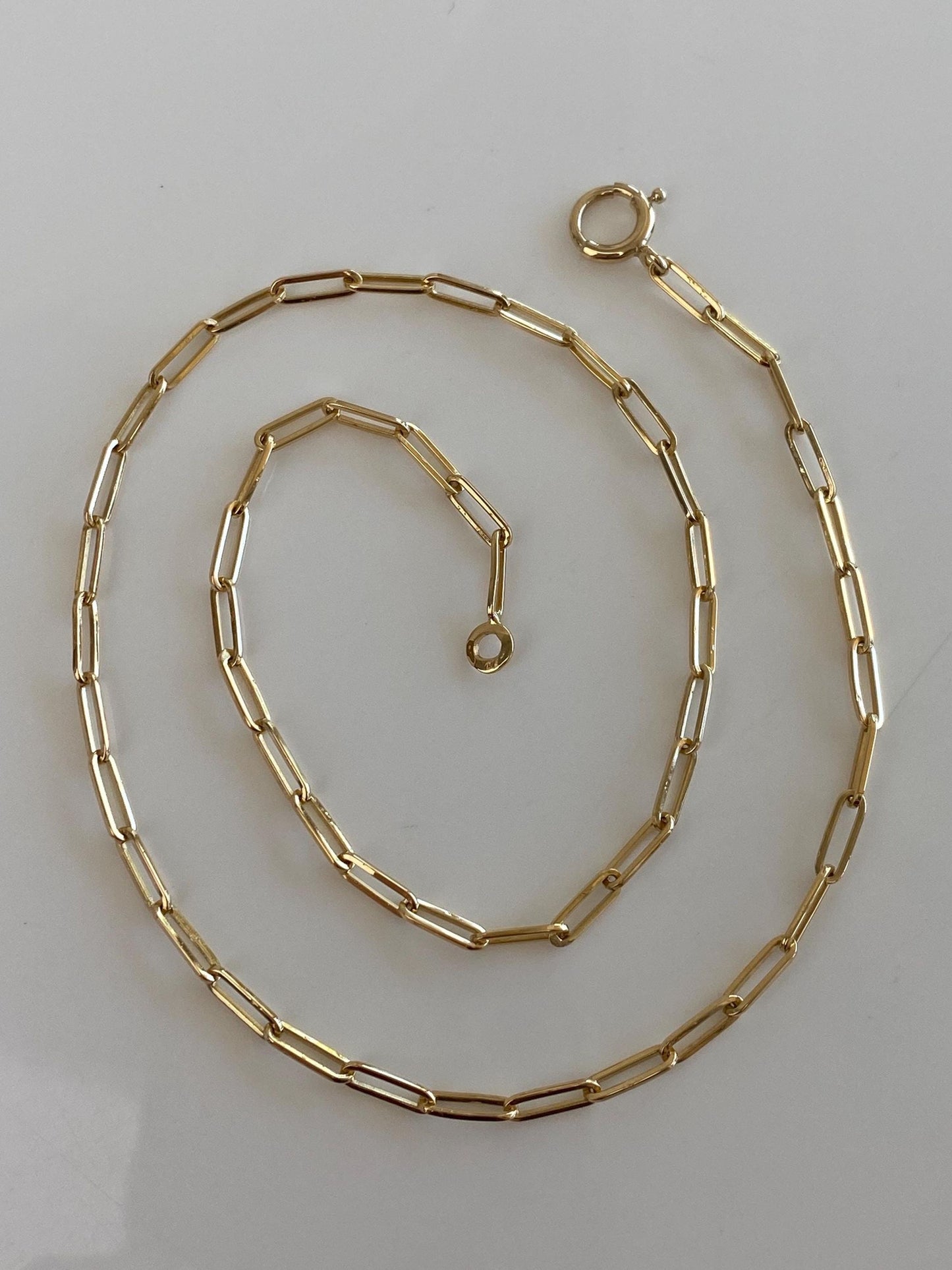 Vintage Solid 18k Yellow Gold Paper Clip Chain Necklace - 16.75 inches