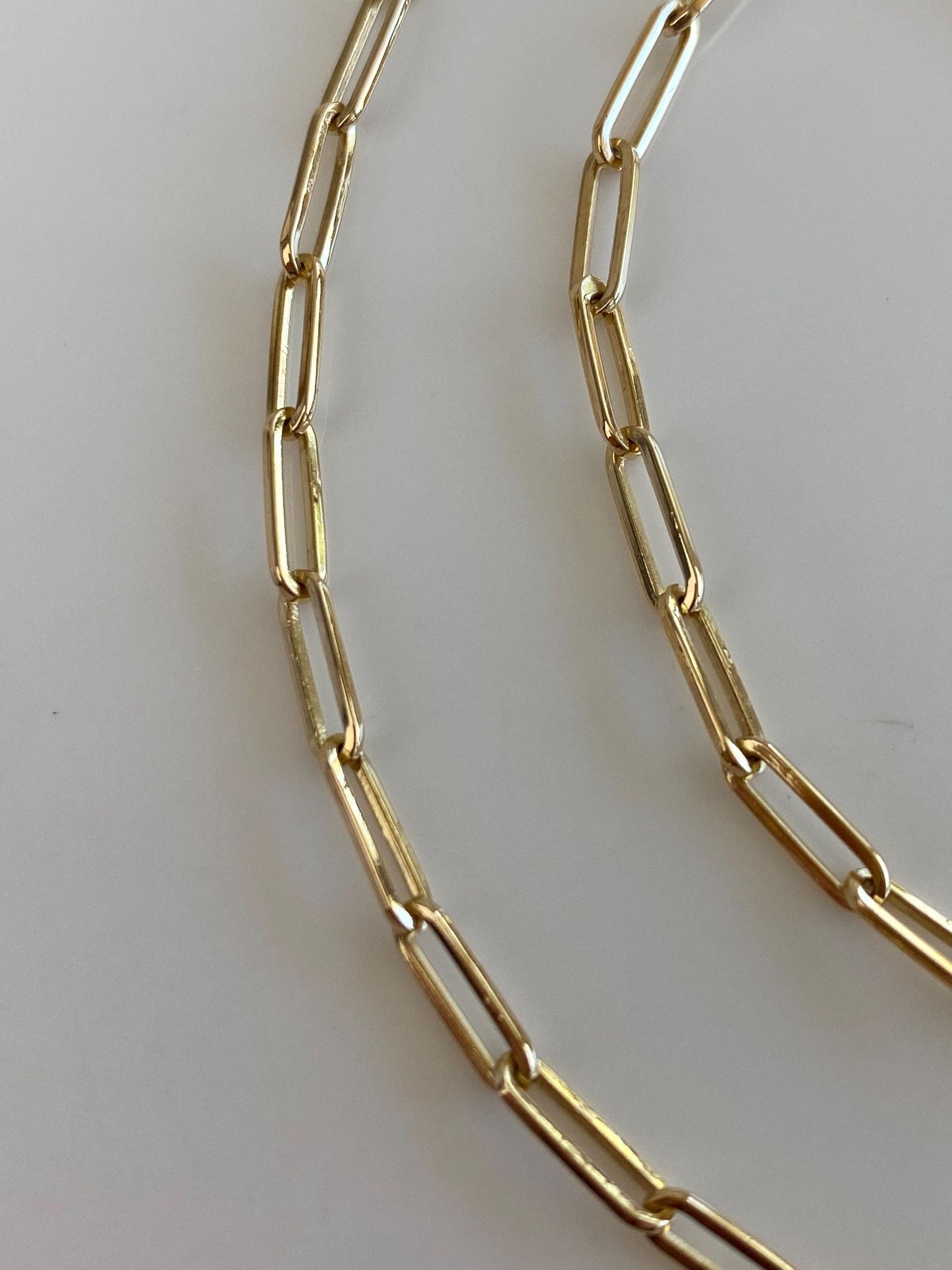 Vintage Solid 18k Yellow Gold Paper Clip Chain Necklace - 16.75 inches