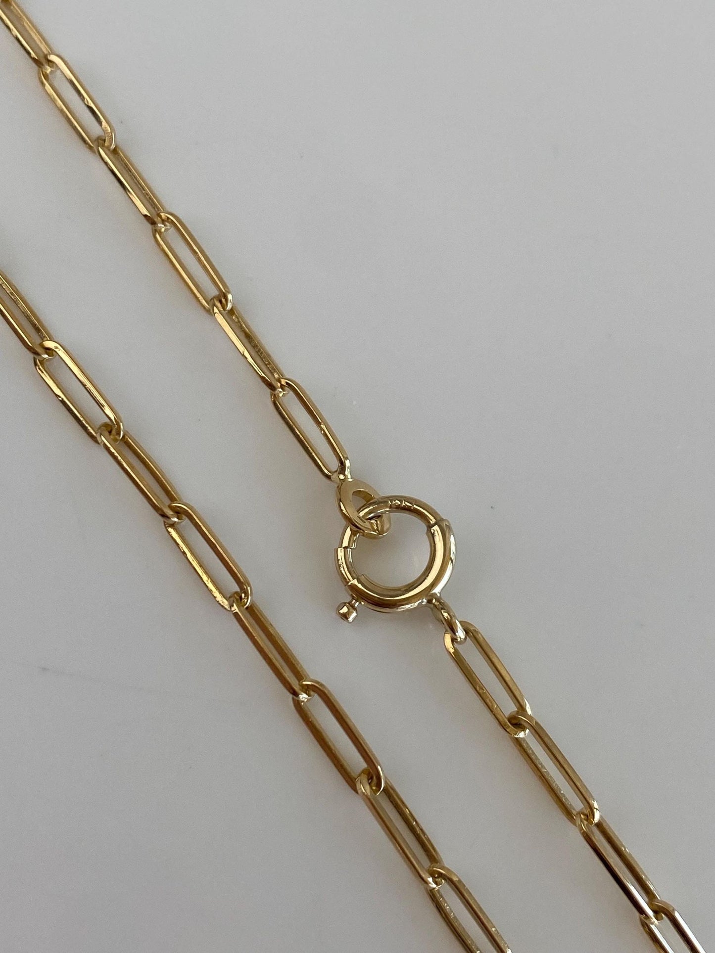 Vintage Solid 18k Yellow Gold Paper Clip Chain Necklace - 16.75 inches