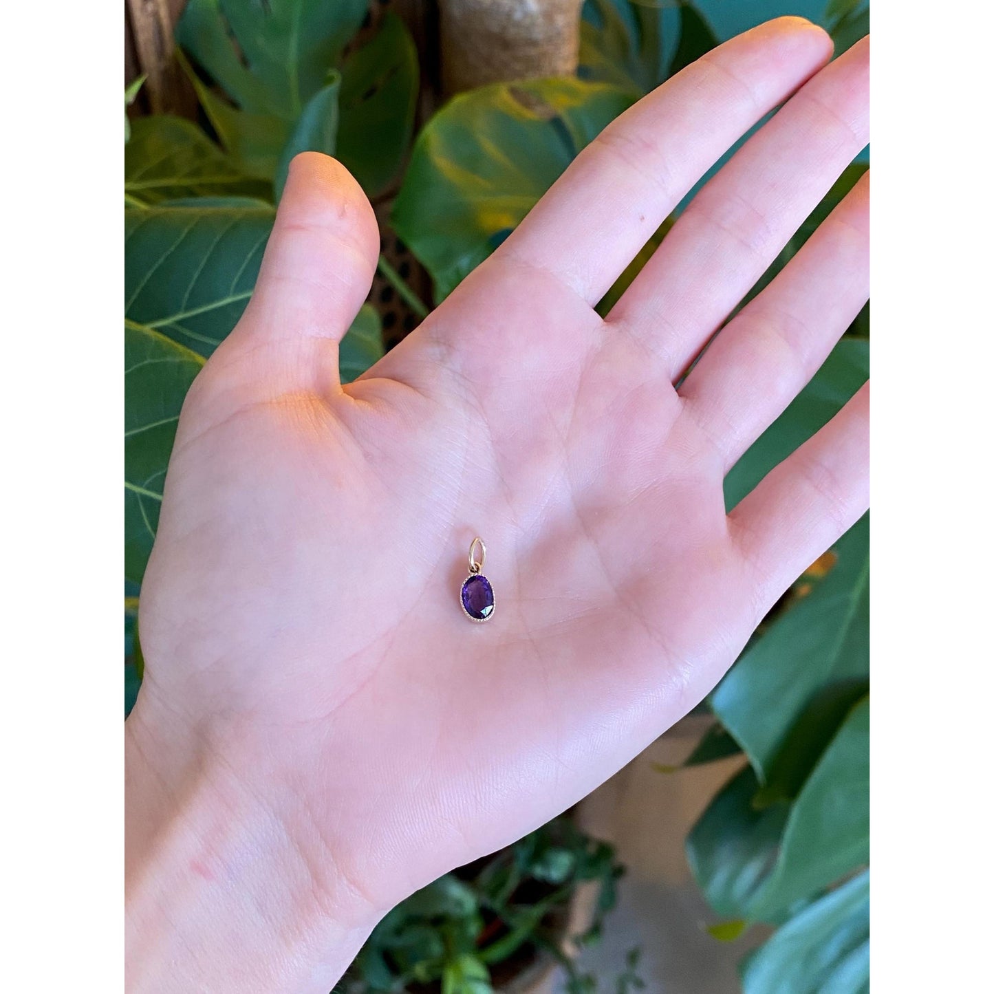 Vintage Solid 14k Yellow Gold Little Amethyst Charm