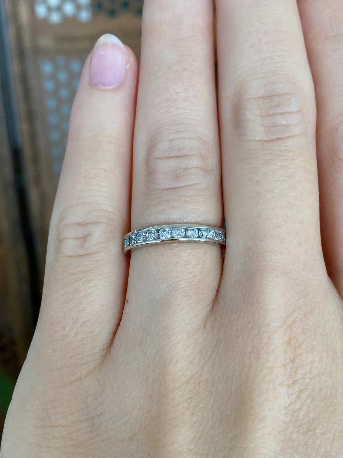 Vintage Solid 14k White Gold Diamond Ring Band - Size 5.75