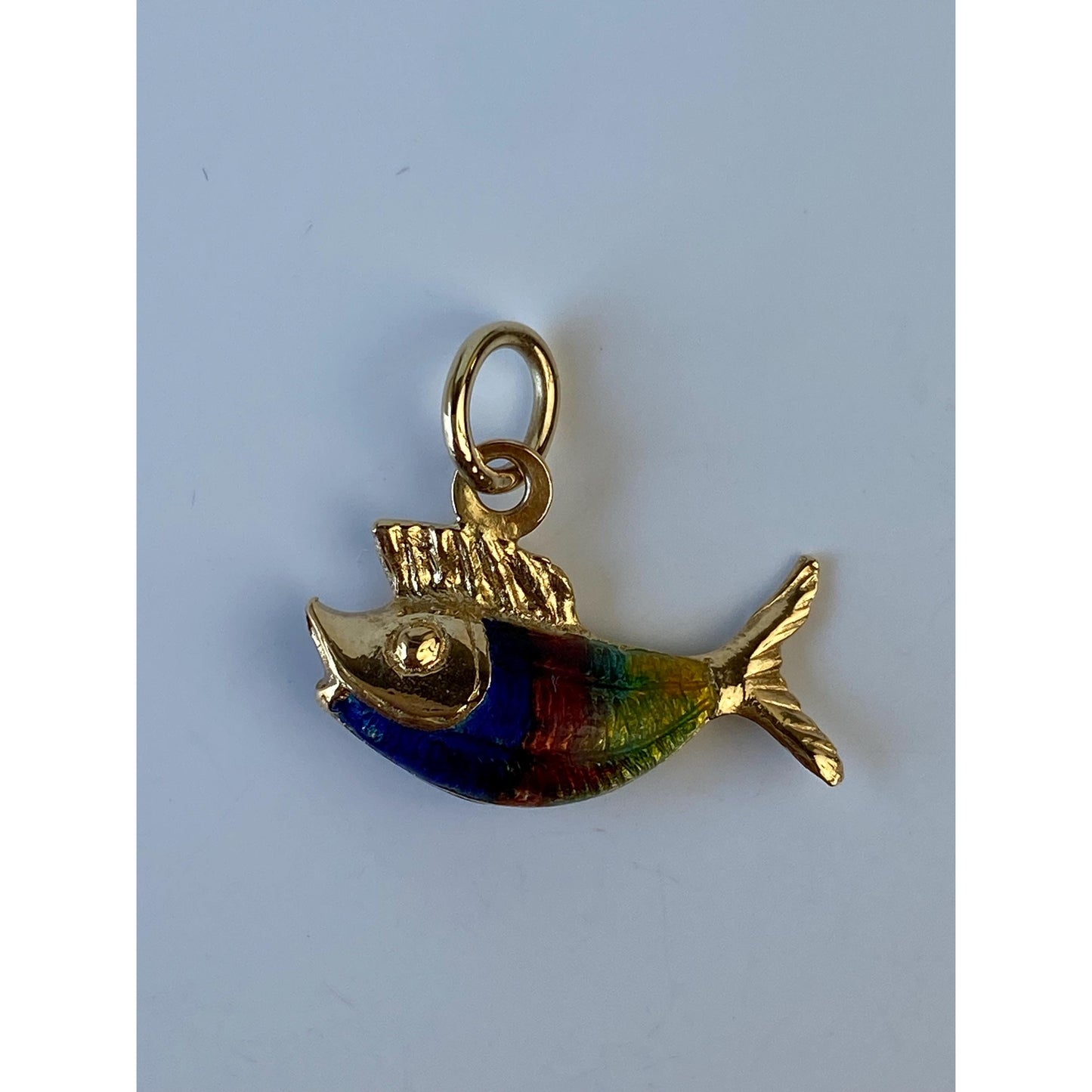 Vintage Solid 18k Yellow Gold Enamel Fish Charm