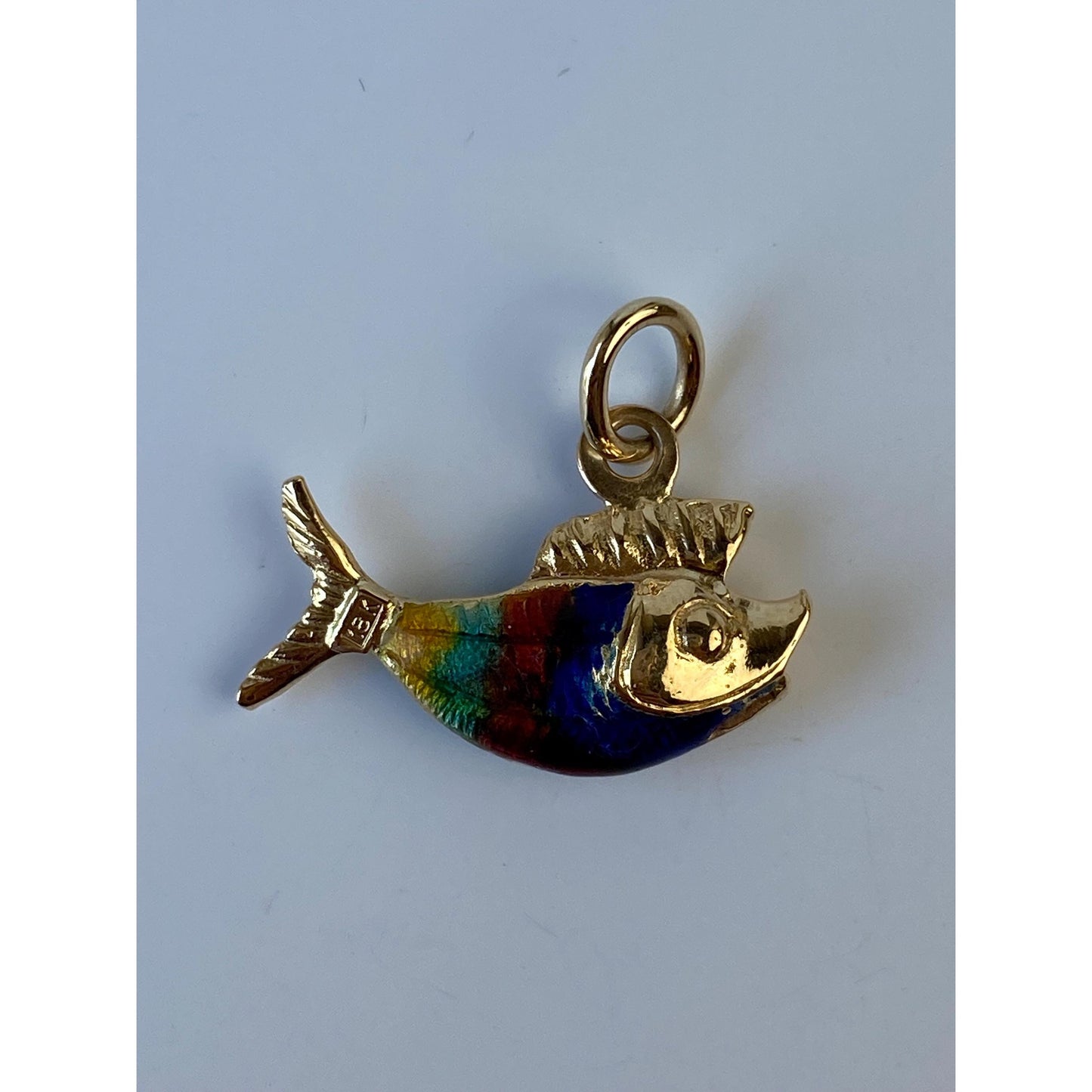 Vintage Solid 18k Yellow Gold Enamel Fish Charm