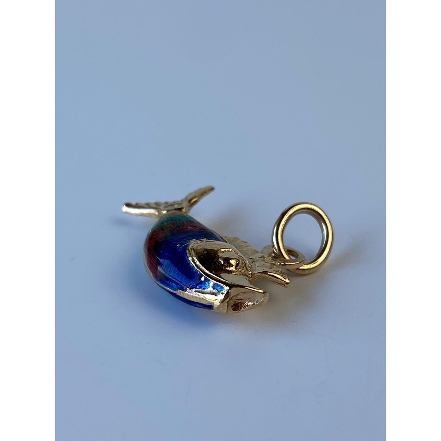 Vintage Solid 18k Yellow Gold Enamel Fish Charm