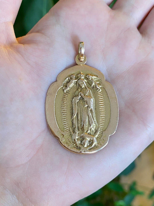 Vintage Solid 9k Rosey Gold Virgin Mary Religious Charm